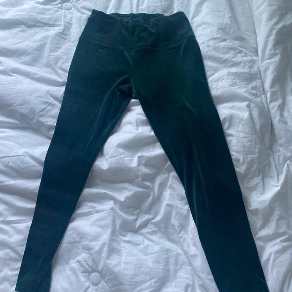 Green velvet leggings